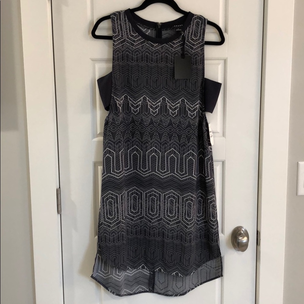 Trouve Navy/Grey Geometric High/Low Dress